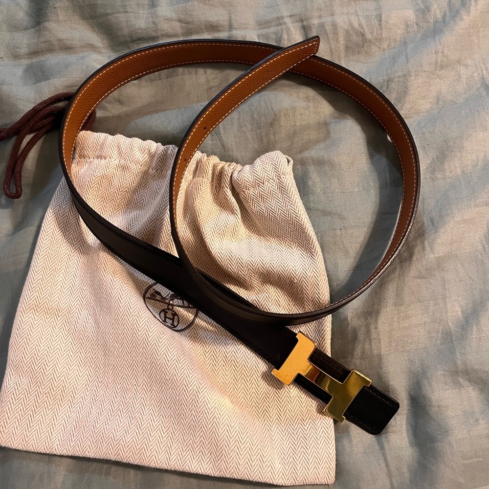 Hermes Mini H Belt black and tan size 80 women